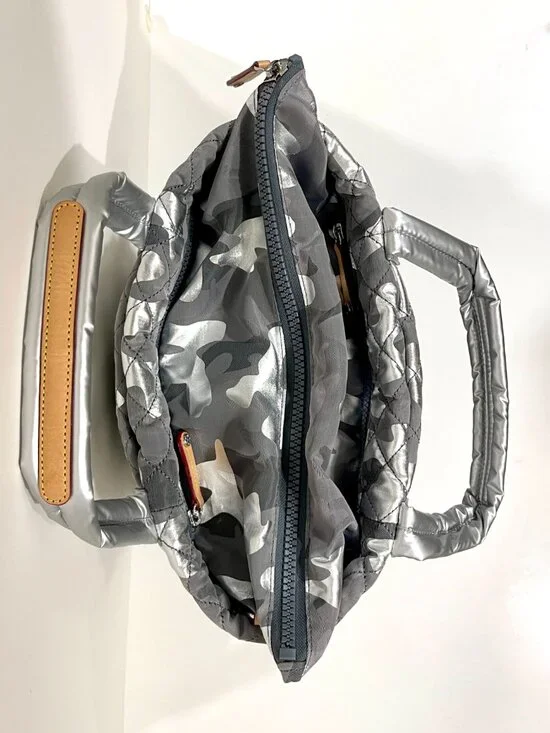 MZ Wallace Small Empire Tote | Silver Metallic Camo | Crossbody Strap + Pouch - Picture 5 of 9